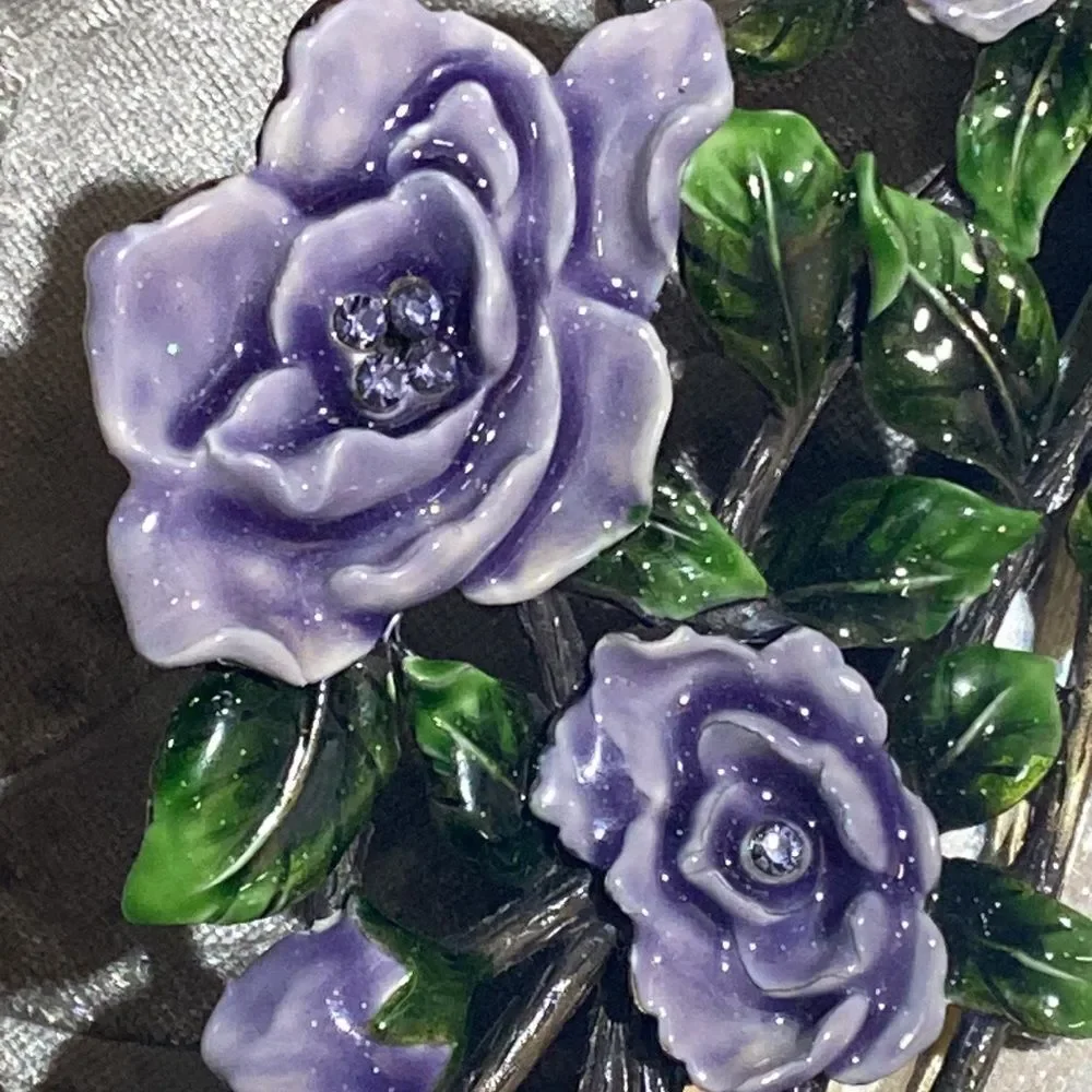 Beautiful Vintage Mirrored Tray with Purple Floral Ends